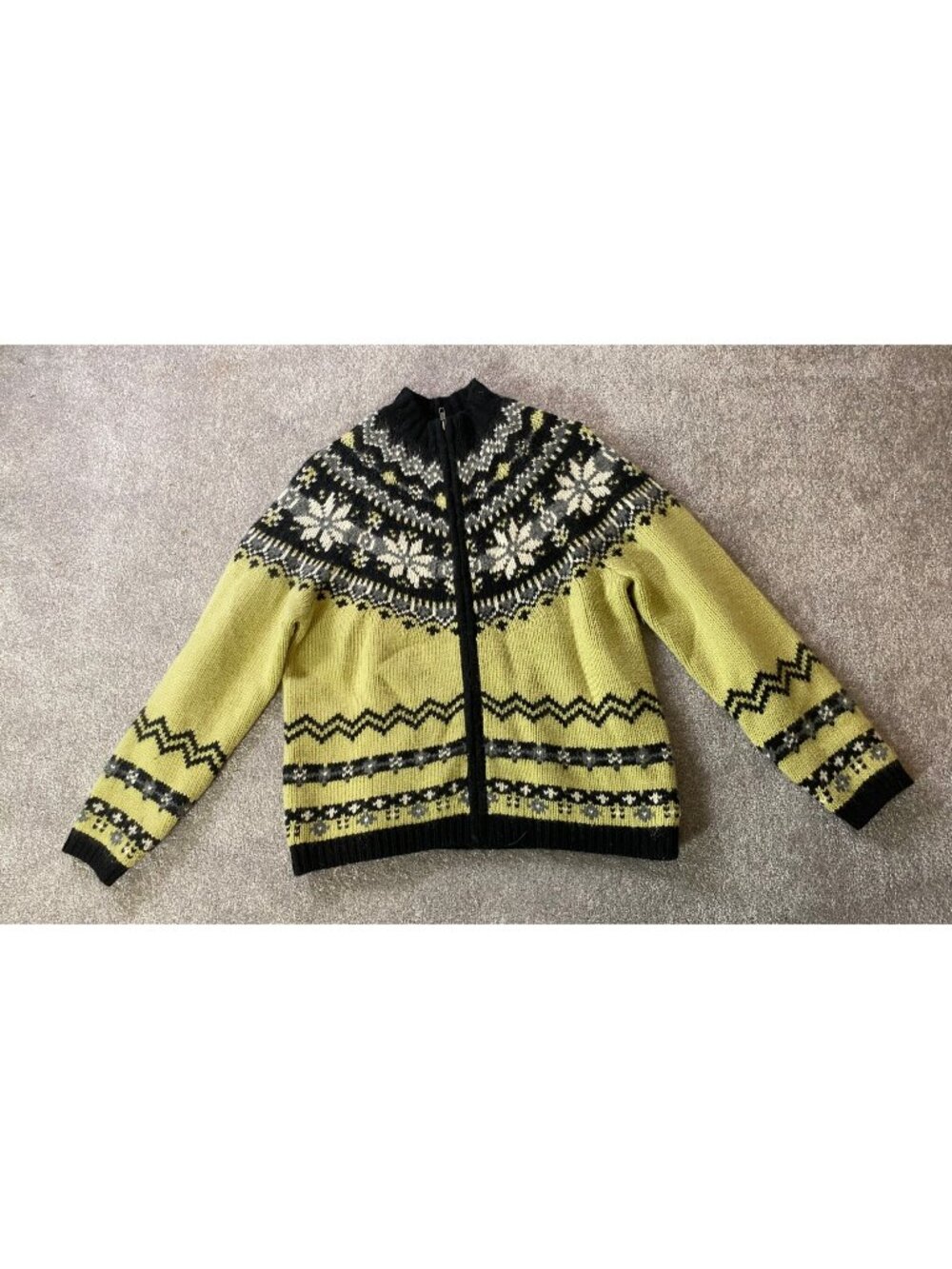 Nordic Design Yellow Cardigan Sweater Lambs Wool Angora Fair Isle Pattern Small